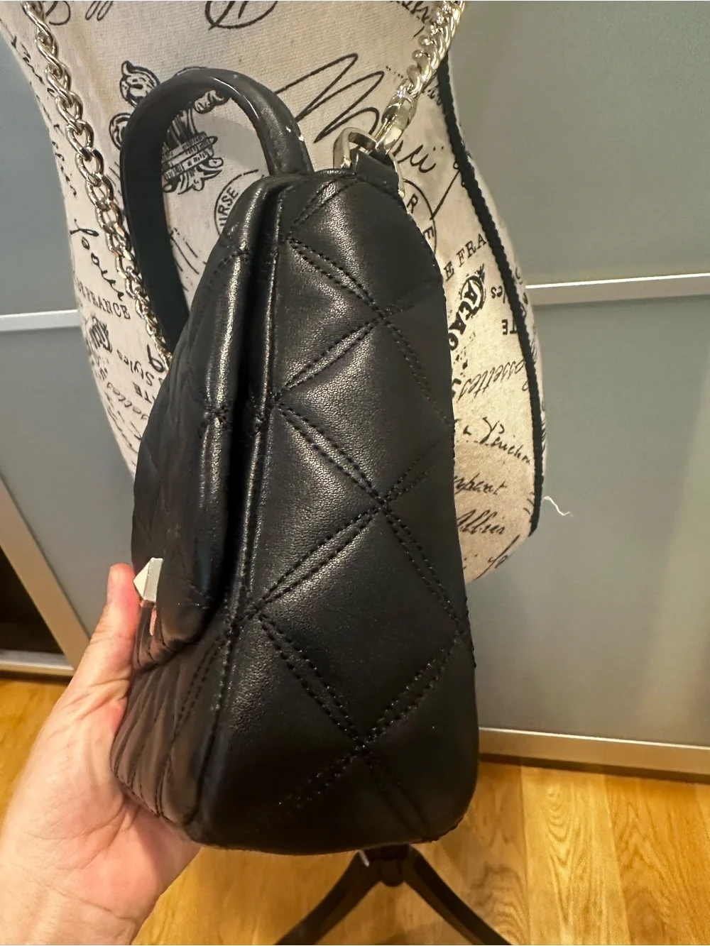 kate spade Black Quilted Top-Handle Mini Bag with Chain Strap